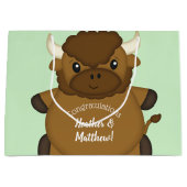 Grand Sac Cadeau Bison Buffalo Baby shower vert (Devant)