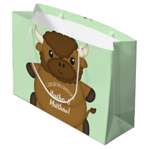 Grand Sac Cadeau Bison Buffalo Baby shower vert