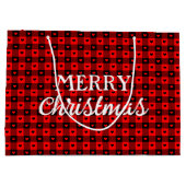 Grand Sac Cadeau Bison Mignonne Plaid Avec Coeurs Rouge Joyeux Noël (Dos)