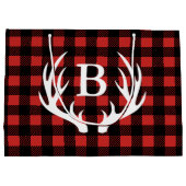 Grand Sac Cadeau Bison noir rustique Plaid Deer Antlers Initiale (Dos)