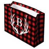 Grand Sac Cadeau Bison noir rustique Plaid Deer Antlers Initiale (Dos Angle)