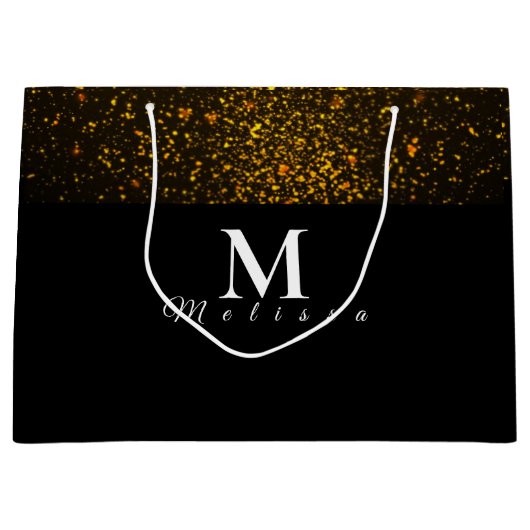 Grand Sac Cadeau Black and Gold Pre-Personalized Monogram Gift Bag (Devant)