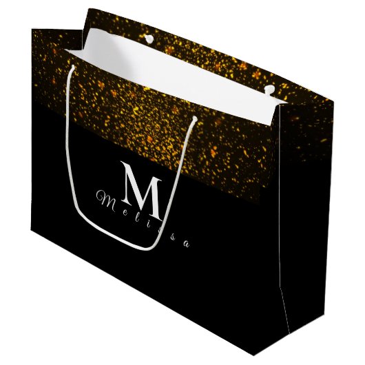 Grand Sac Cadeau Black and Gold Pre-Personalized Monogram Gift Bag (Devant Angle)