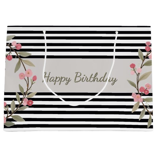 Grand Sac Cadeau Black And White Stripe (Devant)