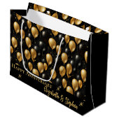 Grand Sac Cadeau Black | Ballons d'or Bonne Anniversaire (Devant Angle)