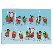 Grand Sac Cadeau Black Boy sur le train de Noël (Devant)