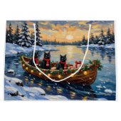 Grand Sac Cadeau Black Cat Christmas Boat Holiday (Devant)