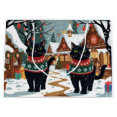 Grand Sac Cadeau Black Cat Christmas Snow Holiday (Devant)