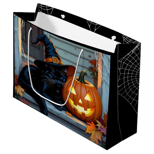 Grand Sac Cadeau Black Cat Halloween Pumpkin Carving Party (Devant Angle)