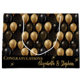 Grand Sac Cadeau Black | Gold Balloons Félicitations Noms (Devant)