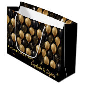 Grand Sac Cadeau Black | Gold Balloons Félicitations Noms (Devant Angle)