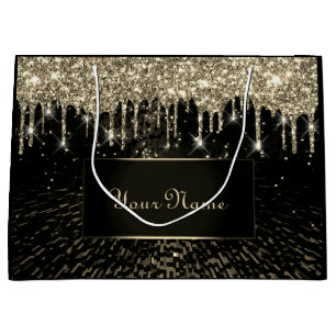 Grand Sac Cadeau Black Gold Mariage de la mariée Nom de la Parties