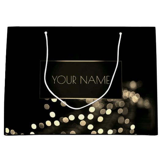 Grand Sac Cadeau Black Gold Minimal Name Luxury Branding Lights (Devant)
