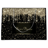 Grand Sac Cadeau Black Gold Minimal Nom Lux VIP Parties scintillant (Devant)