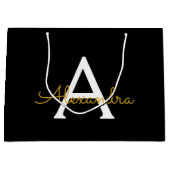 Grand Sac Cadeau Black Gold Modern Script Girl Monogramme Nom (Devant)