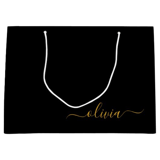 Grand Sac Cadeau Black Gold Modern Script Girl Monogramme Nom (Devant)