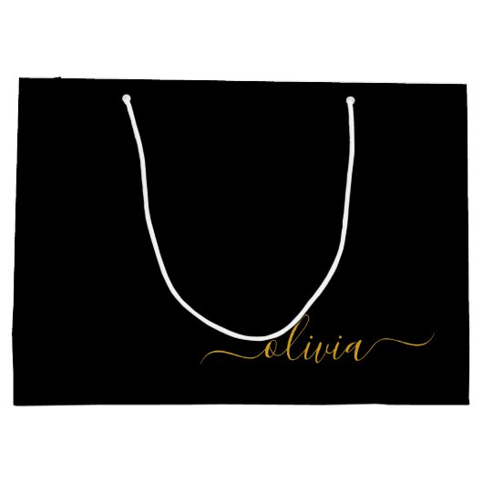 Grand Sac Cadeau Black Gold Modern Script Girl Monogramme Nom (Dos)