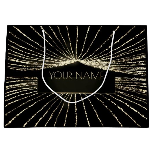 Grand Sac Cadeau Black Gold Nom minimal de marque de luxe VIP (Devant)