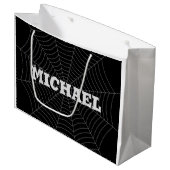 Grand Sac Cadeau Black grey spider web Halloween motif Votre nom (Devant Angle)