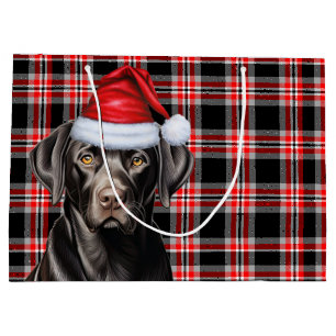 Grand Sac Cadeau Black Labrador Retriever Chien Red Plaid Noël