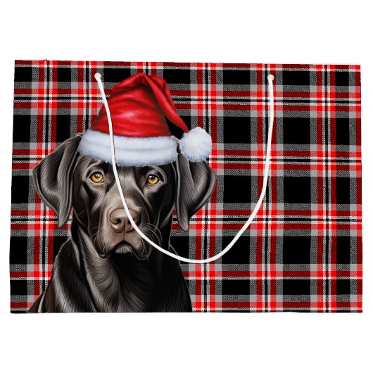 Grand Sac Cadeau Black Labrador Retriever Chien Red Plaid Noël (Dos)