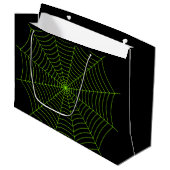 Grand Sac Cadeau Black neon vert toile d'araignée Halloween motif (Devant Angle)