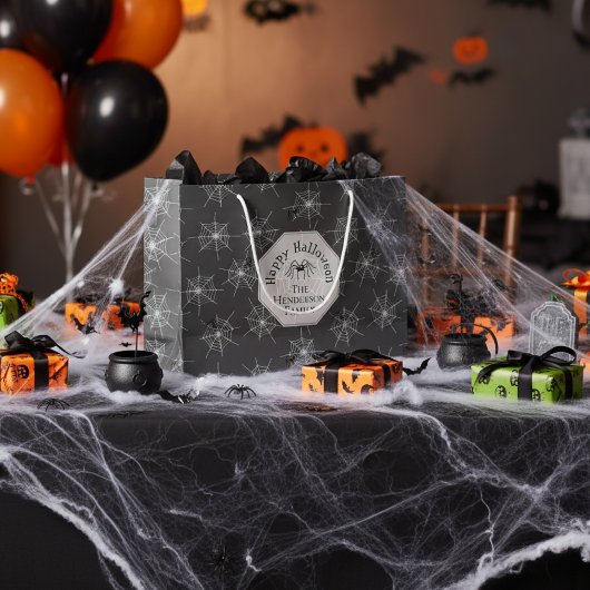 Grand Sac Cadeau Black Spiderwebs Happy Halloween