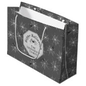 Grand Sac Cadeau Black Spiderwebs Happy Halloween (Devant Angle)