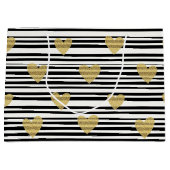 Grand Sac Cadeau Black Stripe Gold Heart Glam Pattern (8) (Devant)