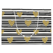 Grand Sac Cadeau Black Stripe Gold Heart Glam Pattern (8) (Dos)