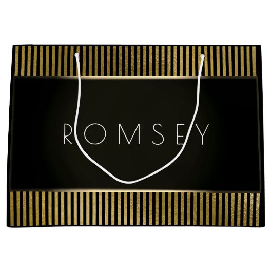 Grand Sac Cadeau Black White Gold Minimal de marque de luxe rayures (Devant)