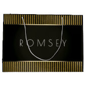Grand Sac Cadeau Black White Gold Minimal de marque de luxe rayures (Dos)