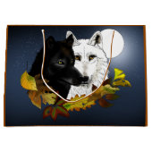 Grand Sac Cadeau Black White Wolves Moonlight Autumn Leaves (Devant)