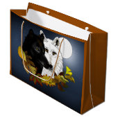 Grand Sac Cadeau Black White Wolves Moonlight Autumn Leaves (Devant Angle)