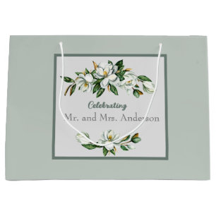 Grand Sac Cadeau Blanc doux Magnolia Verdure Mariage classique