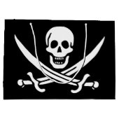 Grand Sac Cadeau Blanc, Drapeau Pirate Calico Jack, Crâne & Cutlass (Dos)