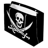 Grand Sac Cadeau Blanc, Drapeau Pirate Calico Jack, Crâne & Cutlass (Dos Angle)