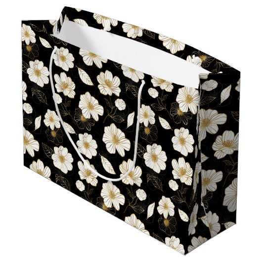 Grand Sac Cadeau Blanc et floral noir or (Dos Angle)