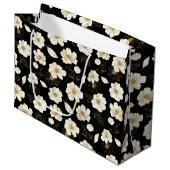 Grand Sac Cadeau Blanc et floral noir or (Devant Angle)