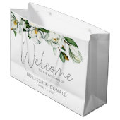 Grand Sac Cadeau Blanc Magnolia Rustic Floral Mariage de bienvenue (Devant Angle)