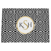 Grand Sac Cadeau Blanc moderne sur Motif polygonal noir (Devant)