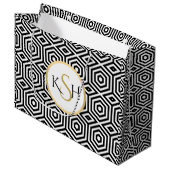 Grand Sac Cadeau Blanc moderne sur Motif polygonal noir (Devant Angle)