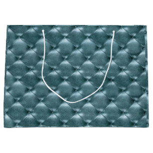 Grand Sac Cadeau Bleu aquatique métallique en cuir touffu