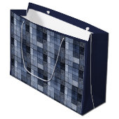 Grand Sac Cadeau Bleu, denim, tartan, plaid. (Devant Angle)