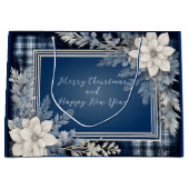 Grand Sac Cadeau Bleu et blanc Beau Noël Floral (Devant)