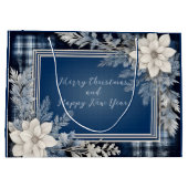 Grand Sac Cadeau Bleu et blanc Beau Noël Floral (Dos)