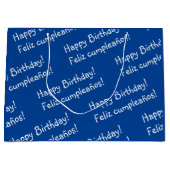 Grand Sac Cadeau Bleu et blanc Bilingue Joyeux anniversaire (Devant)