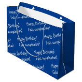 Grand Sac Cadeau Bleu et blanc Bilingue Joyeux anniversaire (Dos Angle)