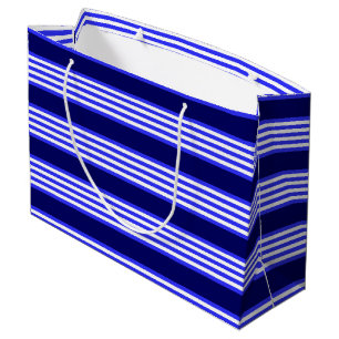 Grand Sac Cadeau Bleu et blanc cinq bandes motif