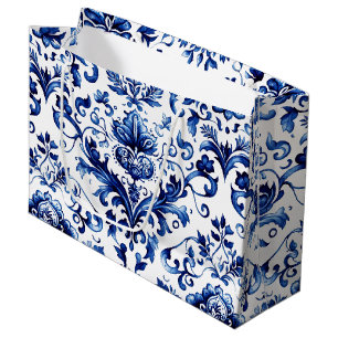 Grand Sac Cadeau Bleu et blanc Delft style ornement floral motif